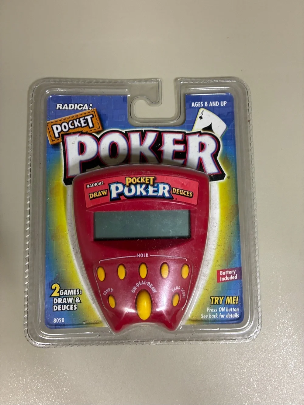 Radica Pocket Poker Handheld Electronic Game Draw & Deuces 8020 Vtg